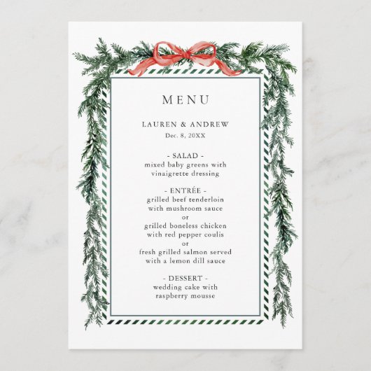 Watercolor Pine Garland Wedding  Menu (Voorkant)