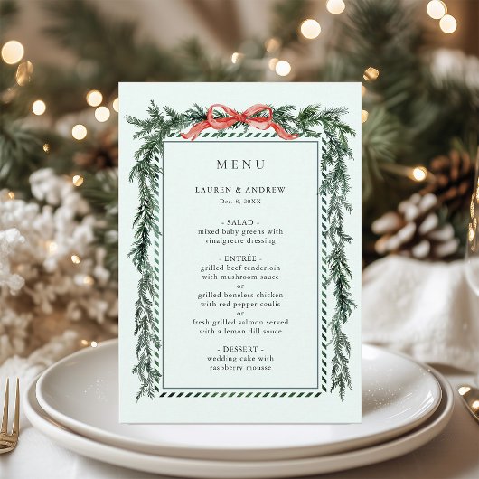 Watercolor Pine Garland Wedding Mint Green Menu