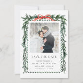 Watercolor Pine Garland Wedding Photo Save The Date (Voorkant)