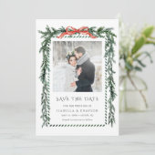 Watercolor Pine Garland Wedding Photo Save The Date (Staand voorkant)