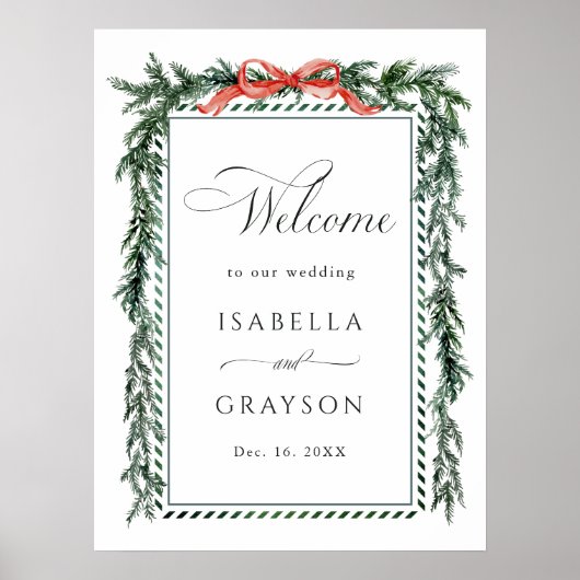 Watercolor Pine Garland Wedding Welcome Poster (Voorkant)