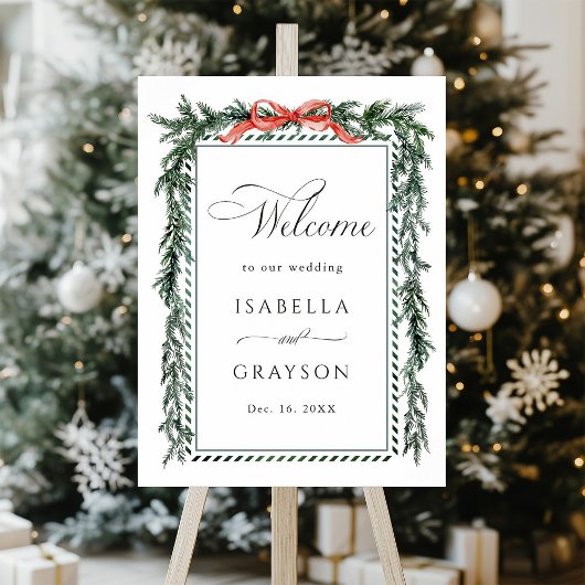 Watercolor Pine Garland Wedding Welcome Poster