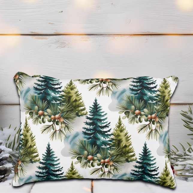 Watercolor Pine Pattern Elegant Winter Accent Kussen (Creator heeft geüpload)