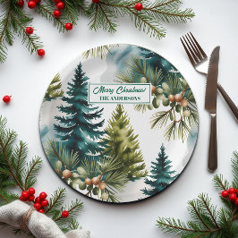 Watercolor Pine Pattern Elegant Winter  Papieren Bordje