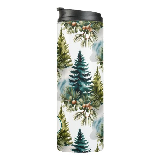 Watercolor Pine Pattern Elegant Winter Thermosbeker (Geroteerd rechts)