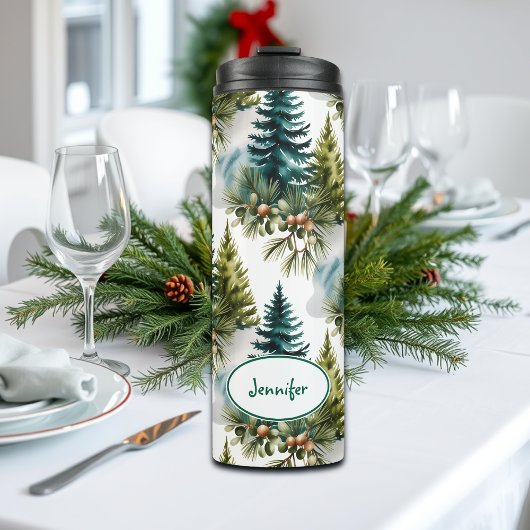 Watercolor Pine Pattern Elegant Winter Thermosbeker