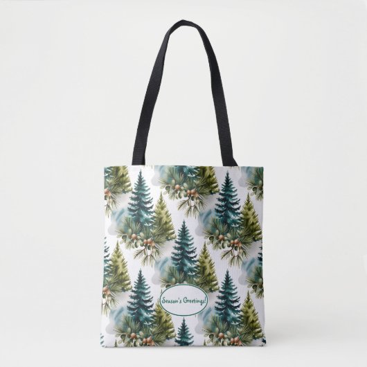 Watercolor Pine Pattern Elegant Winter Tote Bag (Voorkant)