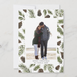 Watercolor Pine Sprigs Christmas Photo Card Feestdagenkaart
