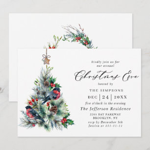 Watercolor Pine Tree Chic Holiday Christmas Eve Kaart