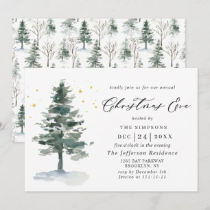 Watercolor Pine Tree Chic Holiday Christmas Eve Kaart