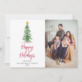 Watercolor Pine Tree Christmas Holiday Photo Feestdagenkaart (Voorkant)