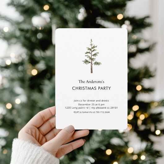 Watercolor Pine Tree Christmas Party Kaart