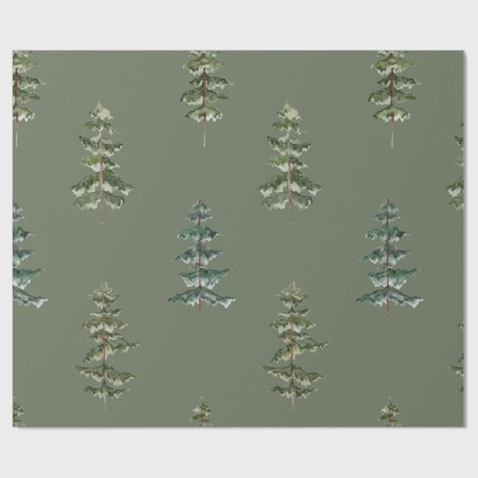 Watercolor Pine Tree Deep Sage Green Cadeaupapier (Vlak)