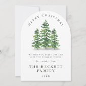 Watercolor Pine Tree Forest Arched Feestdagenkaart (Voorkant)