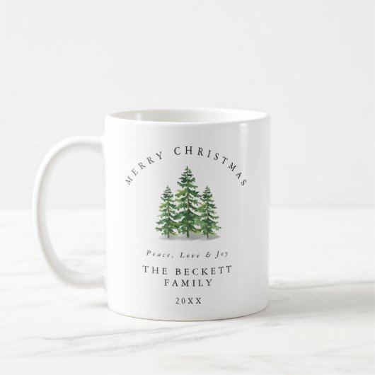Watercolor Pine Tree Forest Christmas Koffiemok (Links)