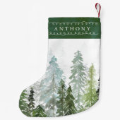 Watercolor Pine Tree Forest Custom Name Kleine Kerstsok (Achterkant)