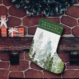 Watercolor Pine Tree Forest Custom Name Kleine Kerstsok