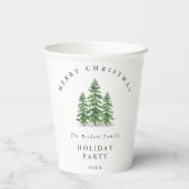 Watercolor Pine Tree Forest Holiday Party Papieren Bekers (Achterkant)