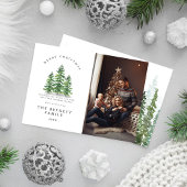 Watercolor Pine Tree Forest Photo Feestdagenkaart