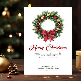 Watercolor Pine Wreath Christmas Greeting Design Feestdagenkaart