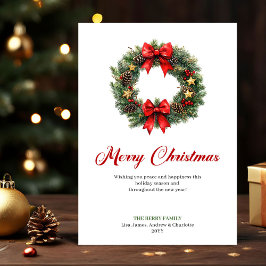 Watercolor Pine Wreath Christmas Greeting Digital Feestdagenkaart