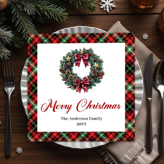 Watercolor Pine Wreath Christmas Napkin Design Servet