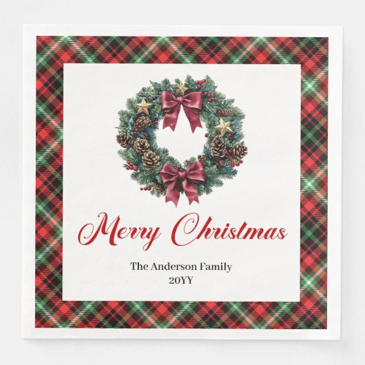 Watercolor Pine Wreath Christmas Napkin Design Servet (Voorkant)