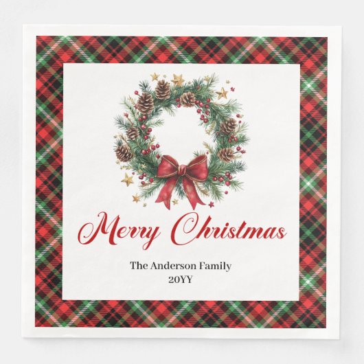 Watercolor Pine Wreath Christmas Napkin Set Servet (Voorkant)