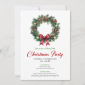 Watercolor Pine Wreath Christmas Party Card Kaart (Voorkant)