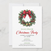 Watercolor Pine Wreath Christmas Party Invitation Kaart (Voorkant)