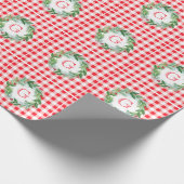 Watercolor Pine Wreath MONOGRAM Red Check Cadeaupapier (Hoek)
