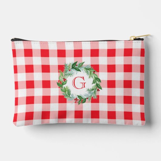 Watercolor Pine Wreath MONOGRAM Red Check Etui (Achterkant)