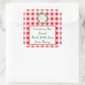 Watercolor Pine Wreath MONOGRAM Red Check Green Vierkante Sticker (Tas)