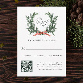 Watercolor Pine Wreath Wedding QR Code RSVP Kaartje