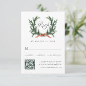 Watercolor Pine Wreath Wedding QR Code RSVP Kaartje (Staand voorkant)