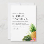 Watercolor Pineapple and Hibiscus Tropical Wedding Kaart (Voorkant)