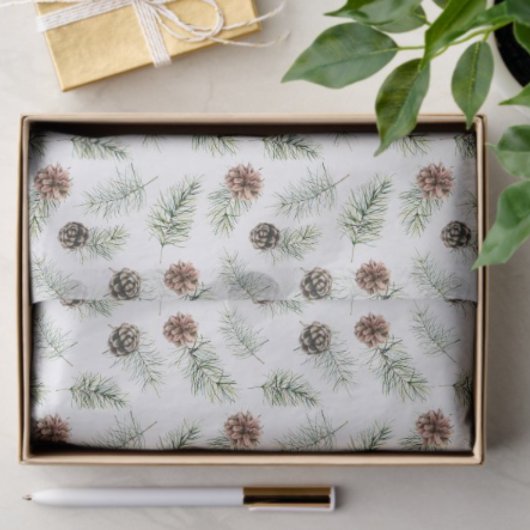 Watercolor Pinecones and Pine Winter Holiday Tissuepapier