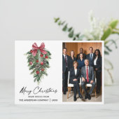 Watercolor Pines Company Photo Merry Christmas Feestdagenkaart (Staand voorkant)