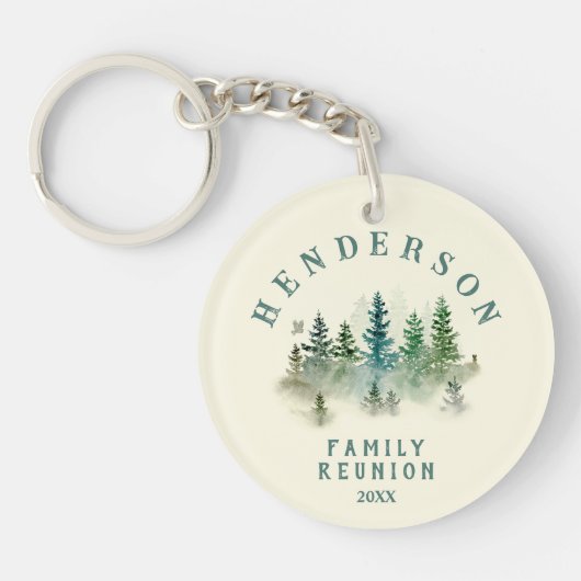 Watercolor PineTrees Family Reunion Button Sleutelhanger (Voorkant)