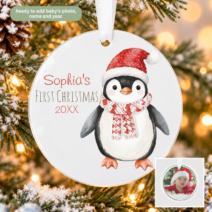 Watercolor Pinguïn Baby's 1e Kerst Ornament