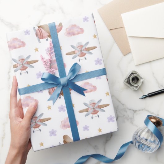Watercolor Pink Airplane Cadeaupapier (Geschenken)