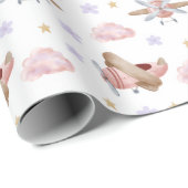 Watercolor Pink Airplane Cadeaupapier (Rol Hoek)