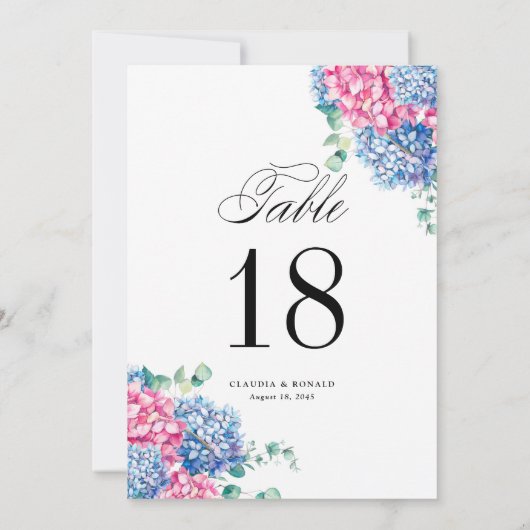 Watercolor Pink and Blue Hydrangeas Table Numbers (Achterkant)