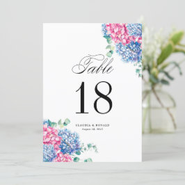 Watercolor Pink and Blue Hydrangeas Table Numbers