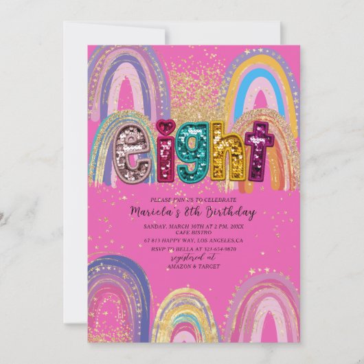  Watercolor pink and gold stars  BirthdaInvitation Kaart (Voorkant)