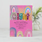  Watercolor pink and gold stars  BirthdaInvitation Kaart (Staand voorkant)