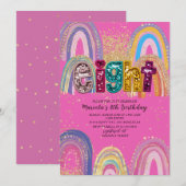  Watercolor pink and gold stars  BirthdaInvitation Kaart (Voorkant / Achterkant)