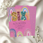  Watercolor pink and gold stars  BirthdaInvitation Kaart