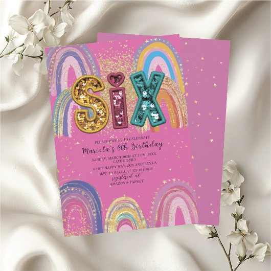  Watercolor pink and gold stars  BirthdaInvitation Kaart