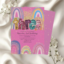  Watercolor pink and gold stars  BirthdaInvitation